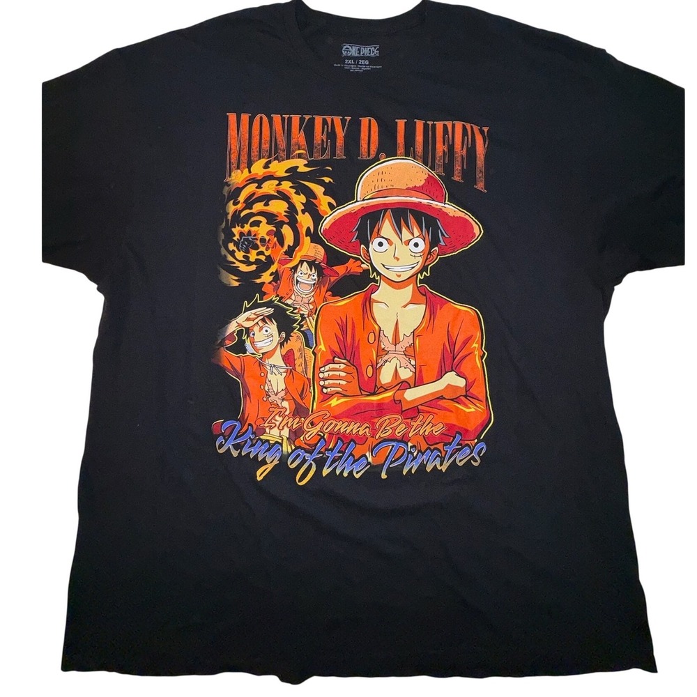 One Piece Monkey D Luffy King of the Pirates Black Graphic T-Shirt Mens 2XL